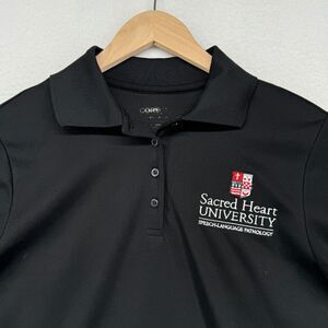 SACRED HEART Shirt Womens M SPEECH LANGUAGE PATHOLOGY University SHU Polo Black
